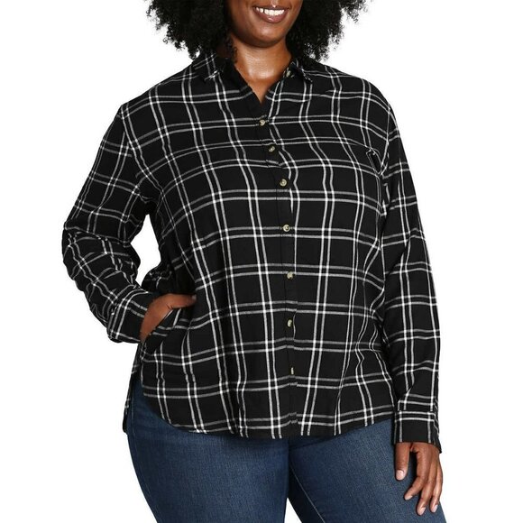 NWT Jachs Girlfriend Women's' Super Soft Flannel Side Pockets Button Front Shirt - Picture 5 of 7